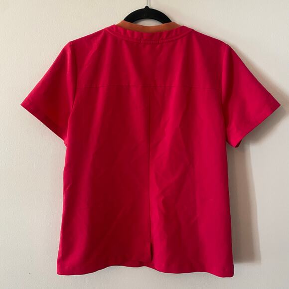 FIGS Oran V-neck Scrub Top Hot Pink Orange Nurse Uniform Women's size Medium - Picture 6 of 9
